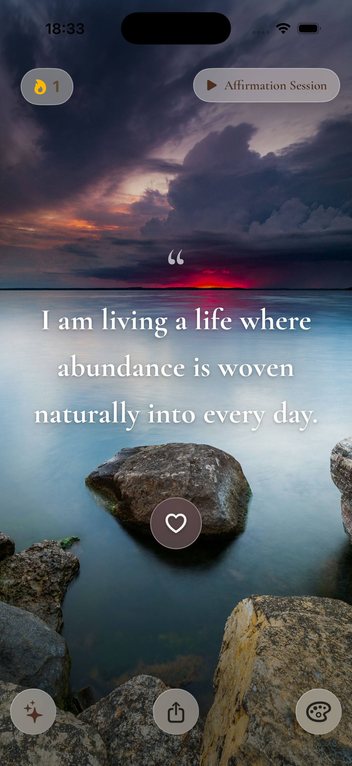 AffirmMe app screen showing the polished iPhone interface